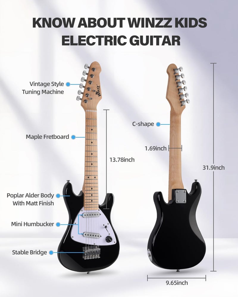 Winzz 30 Inch Kids Electric Guitar Beginner Kit, Junior 1/4 Size Mini Electric Guitar for Children Complete Stater Set with Amp, Gloosy Black Colour - Image 5